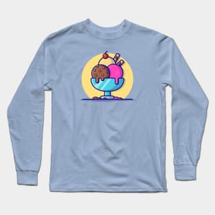 Ice Cream Scoop Cartoon Vector Icon Illustration (3) Long Sleeve T-Shirt